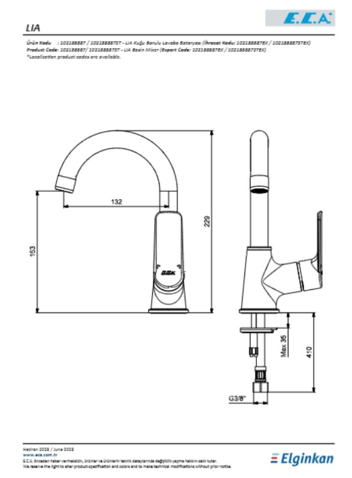 ECA Lia Kuğu Borulu Lavabo Bataryası 102188887