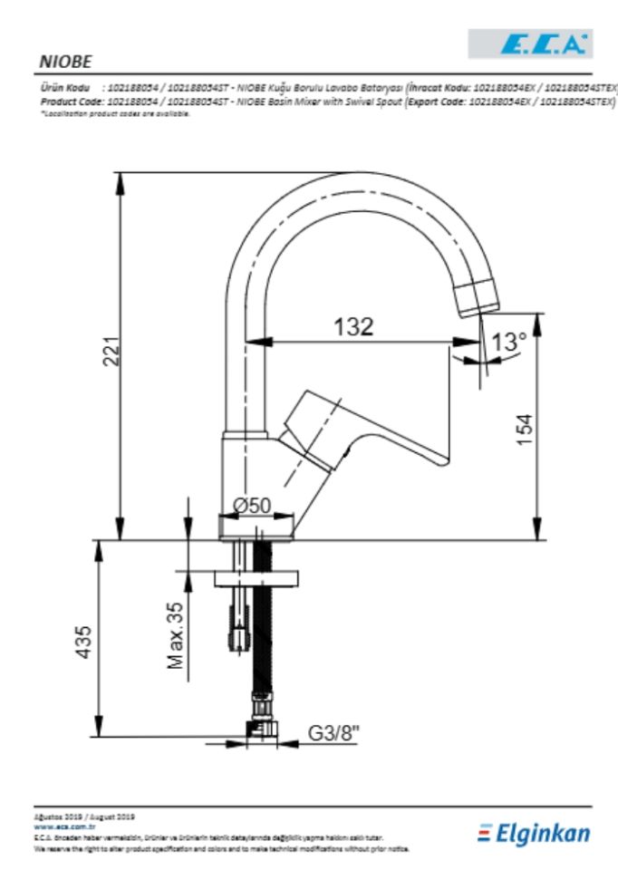 ECA Niobe Kuğu Borulu Lavabo Bataryası 102188054