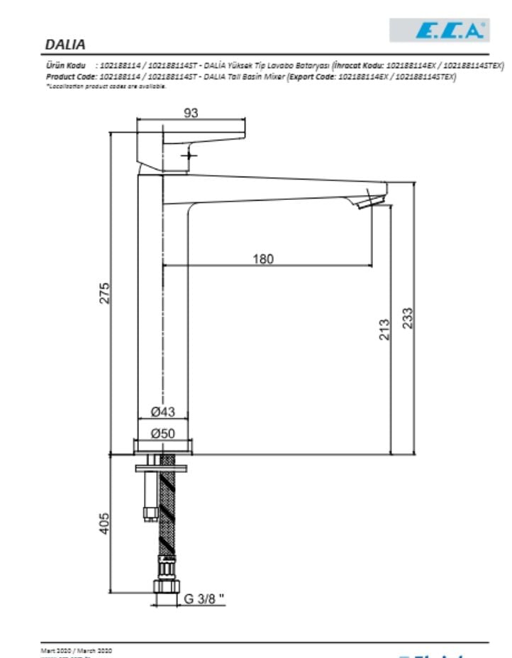 ECA Dalia Yüksek Tip Lavabo Bataryası 102188114