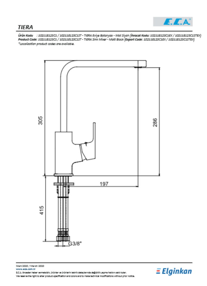 ECA Tiera Eviye Bataryası - Mat Siyah