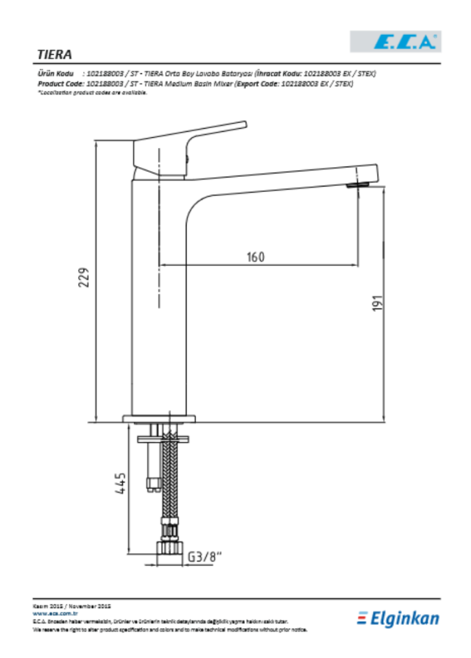 ECA TİERA ORTA BOY LAVABO BATARYASI 102188003