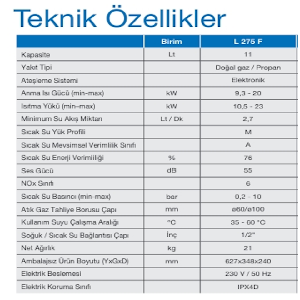 Demirdöküm L 275 F 11 lt Hermetik Şofben