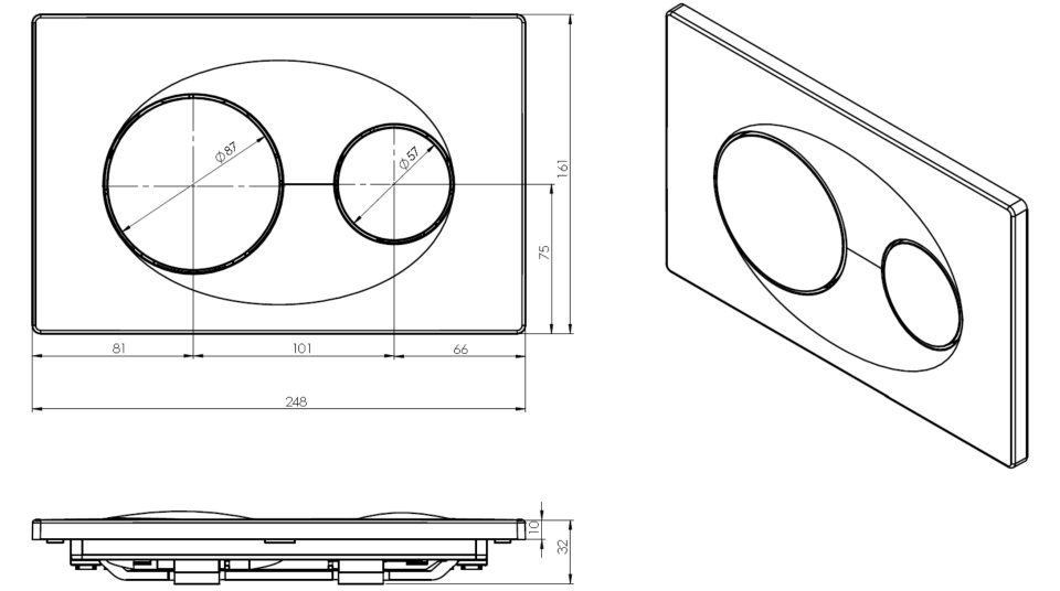 ECA Serel P400190 Soft Siyah Gömme Rezervuar Kumanda Paneli