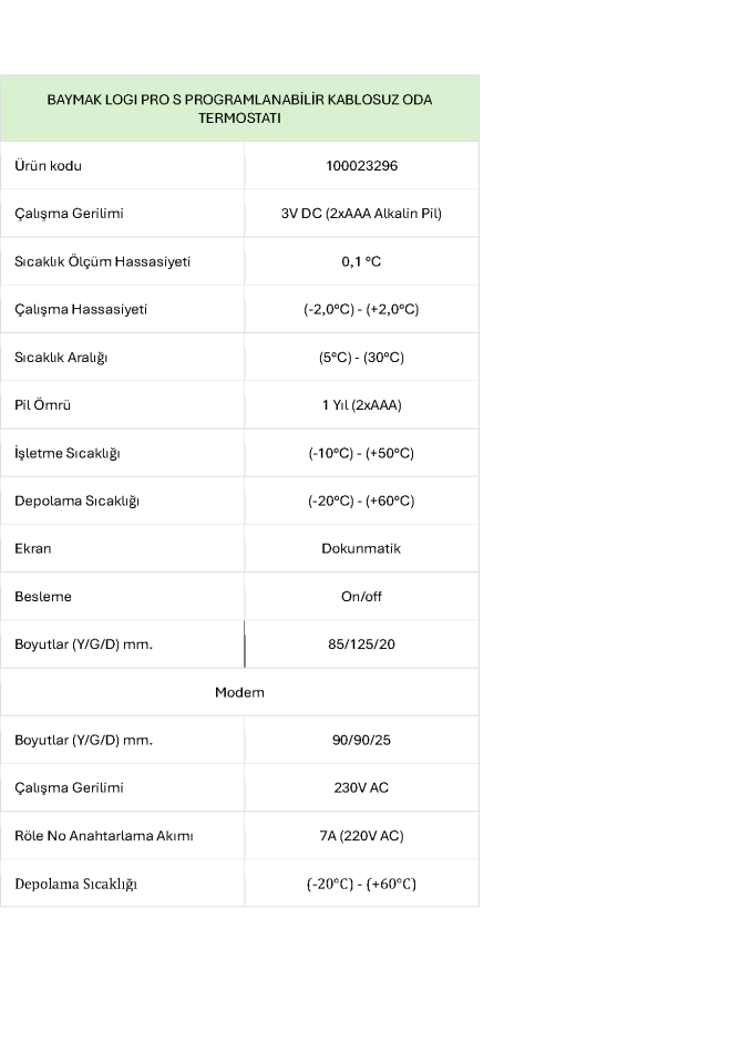 Baymak LOGI PRO S KABLOSUZ PROGRAMLANABİLİR ODA TERMOSTATI